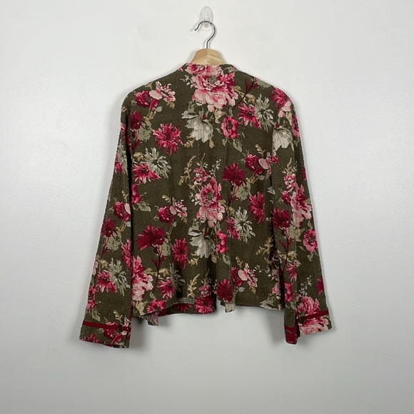 J Jill floral Jacket Womens L Button Down 2 Pocket Cardigan Pink Green Jacket - Picture 4 of 10